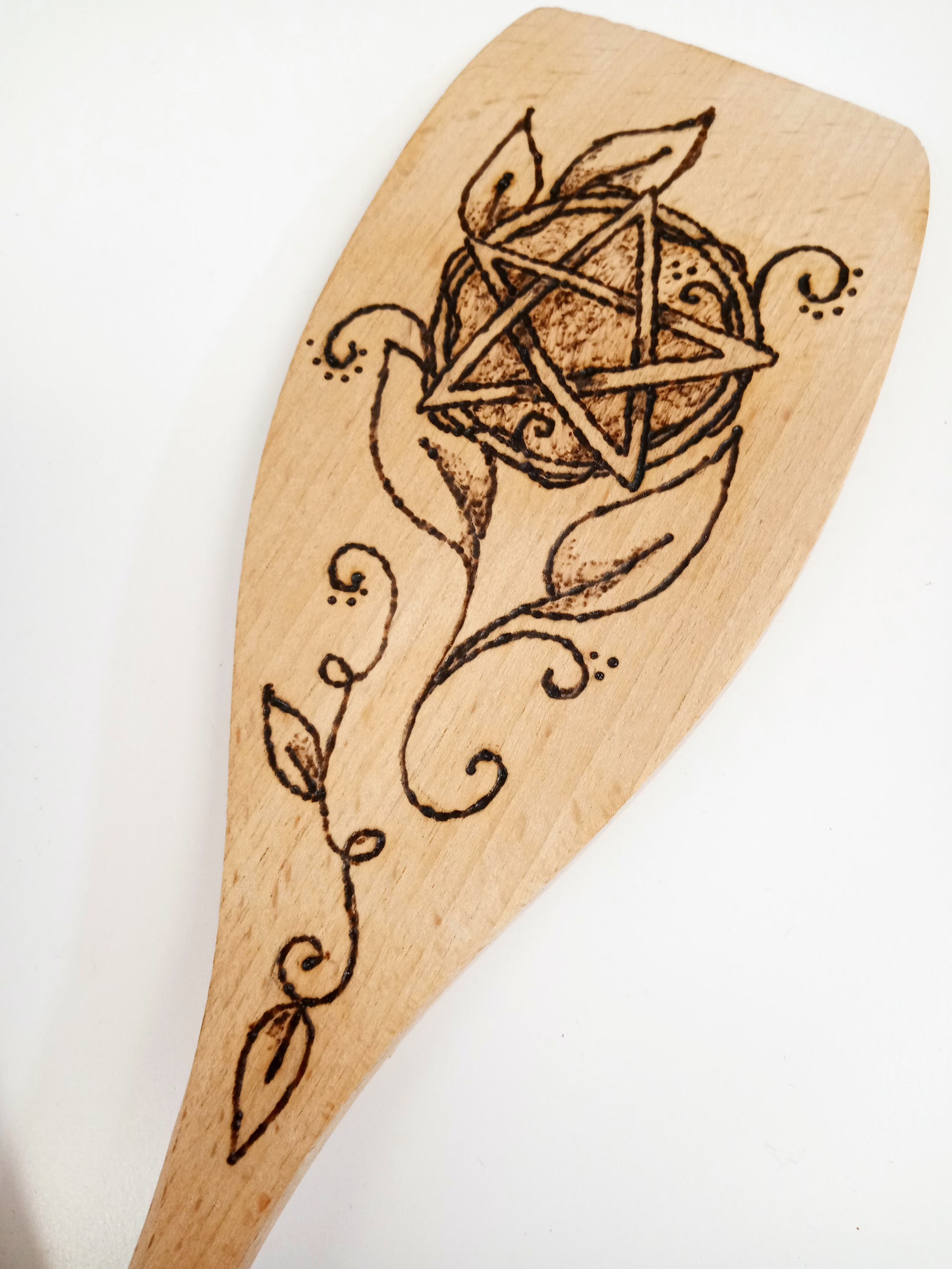 Leafy Pentacle Kitchen Witch Wand Wood Burned Spoons Etsy