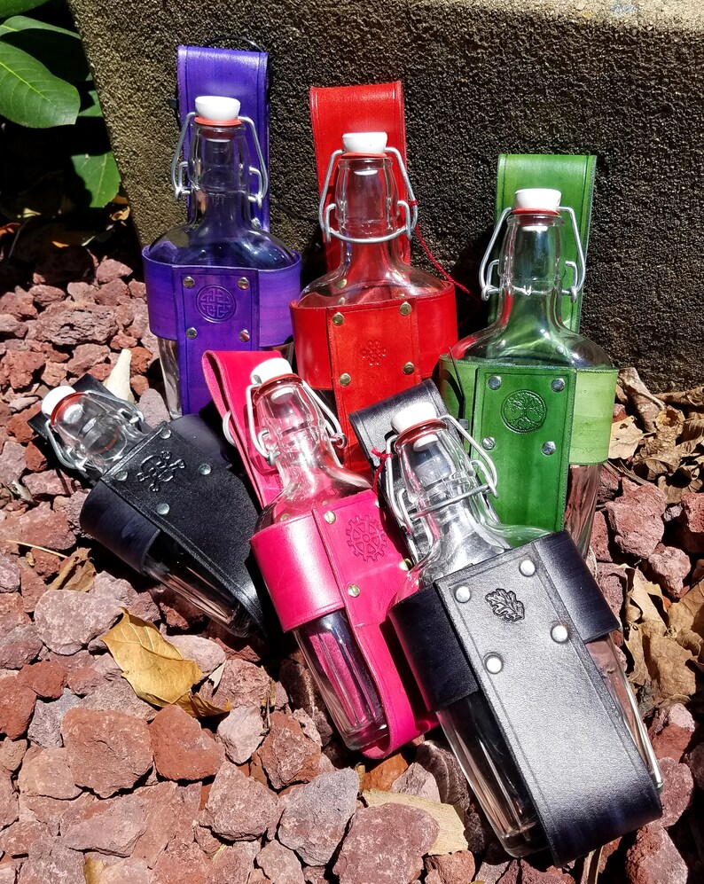 Leather Flask Holder 8 Ounce Large Glass Belt Flask in Etsy