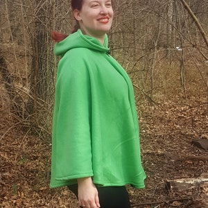 Short Fleece Cloak Light Green Full Circle Cloak Cape with Hood Spring Fall Jacket Poncho image 2