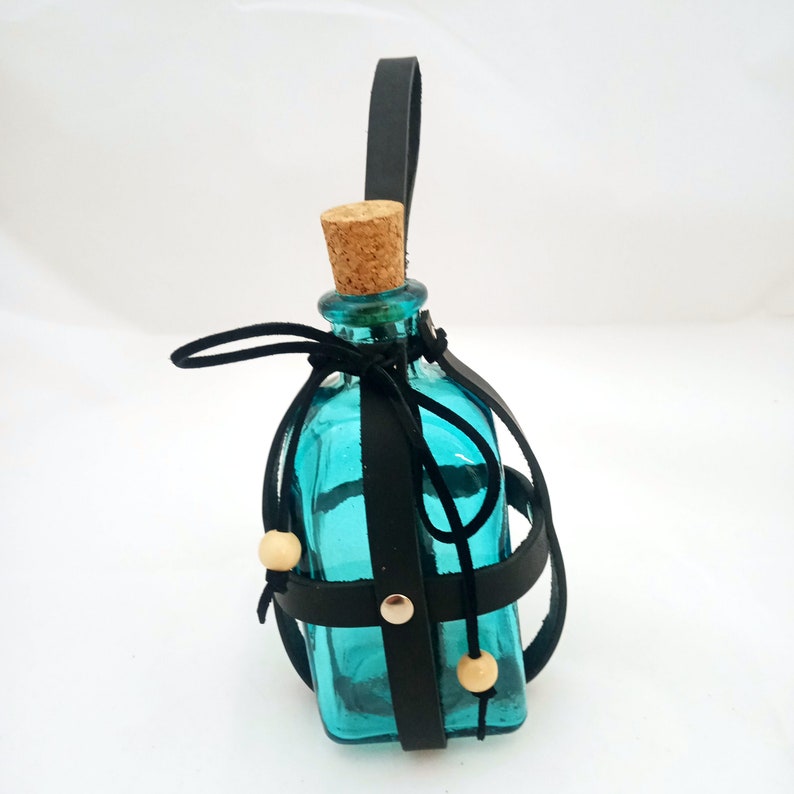 Belt Bottle Square Glass Bottle in Leather Straps Potion Etsy