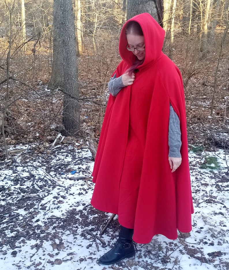 Red Long Cloak Cozy Winter Cloak Full Circle Fleece Etsy