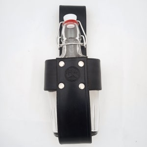 Leather Flask Holder, 8 ounce Large Glass Belt Flask in Customized Leather Holder, Quarter Liter Bottle Holder with Glass Bottle image 4