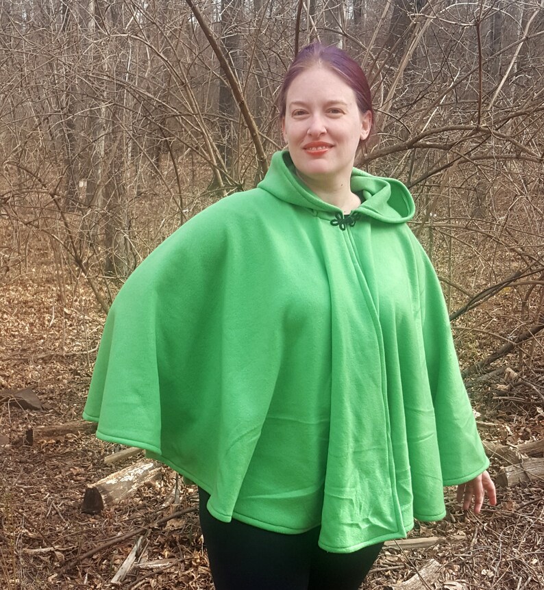 Short Fleece Cloak Light Green Full Circle Cloak Cape with Hood Spring Fall Jacket Poncho image 3