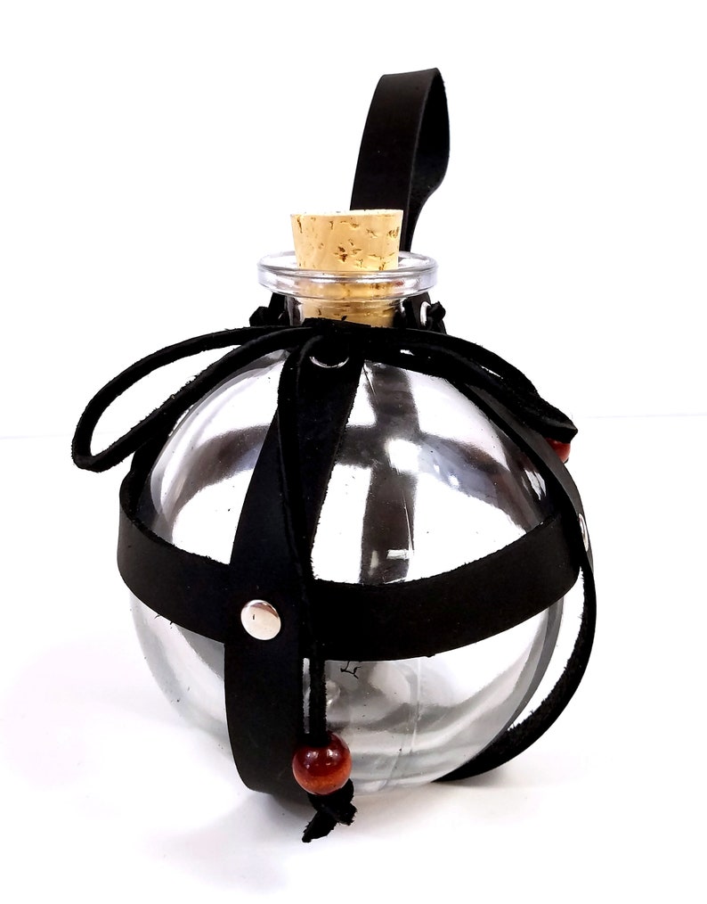Round Belt Bottle Clear Glass Bottle in Leather Straps Etsy