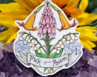 Poisonous Flower Bouquet Vinyl Decal Water Resistant Art Sticker, Botanical Witchy Sticker