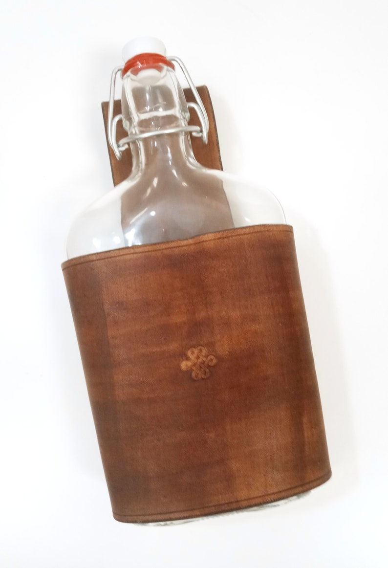 Leather Flask 16 Ounce Large Glass Belt Flask in Customized Etsy
