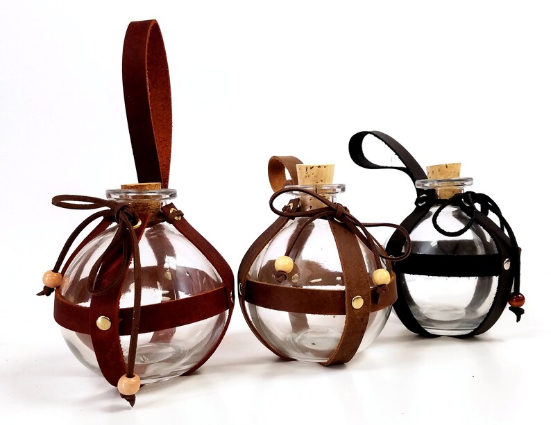 Round Belt Bottle Clear Glass Bottle in Leather Straps Etsy