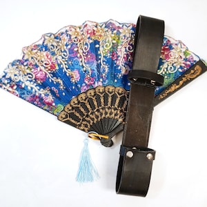 Fan Holder, Leather Fan Holster for Belt, Hand Fan Belt Holster, Summer Festival Accessory Steampunk Renaissance Medieval