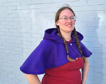 Capelet Medieval Hood Short Fleece Cloak, Purple Fleece Hood