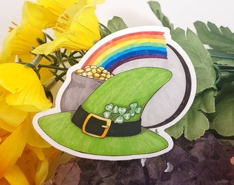 St Patrick's Day Witch Hat Vinyl Decal Water Resistant Art Sticker, Celebration Occasion Witchy Sticker