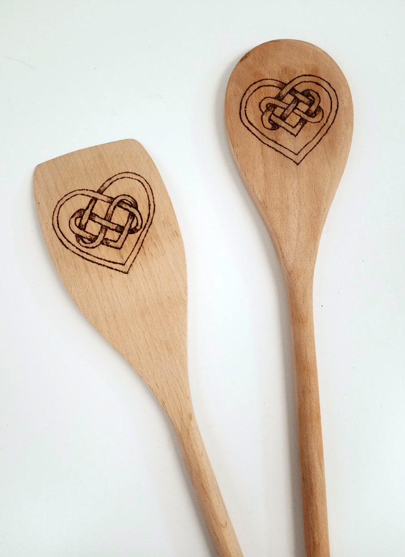 Wood Burned Celtic Love Knot Spoons Wooden Spoon and Scraper Etsy
