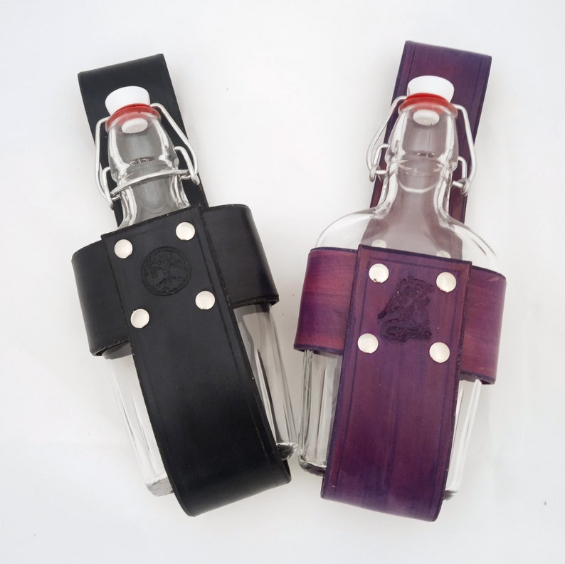 Leather Flask Holder 8 Ounce Large Glass Belt Flask in Etsy
