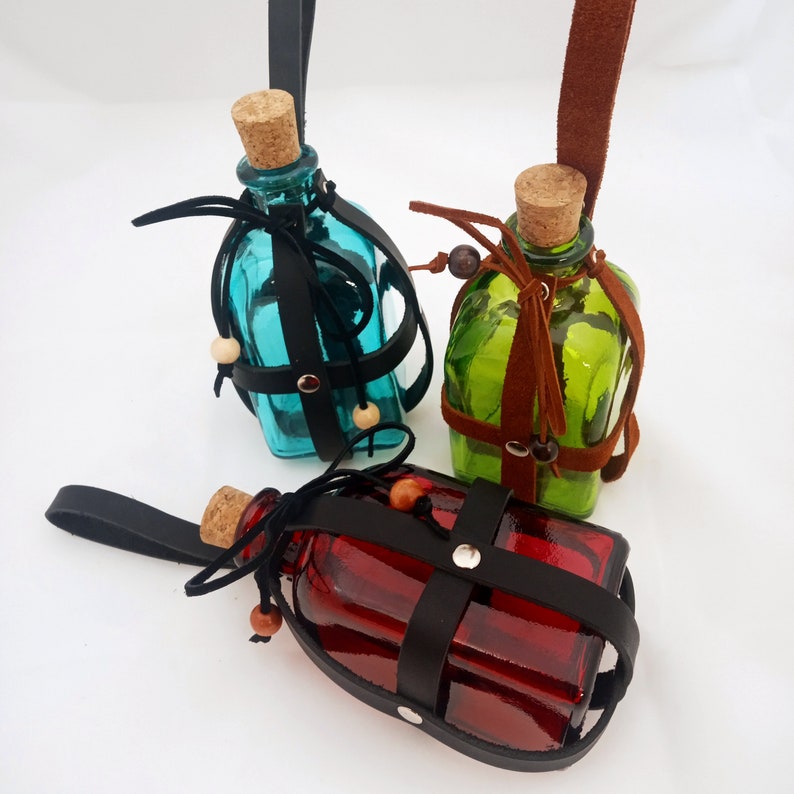 Belt Bottle Square Glass Bottle in Leather Straps Potion Etsy