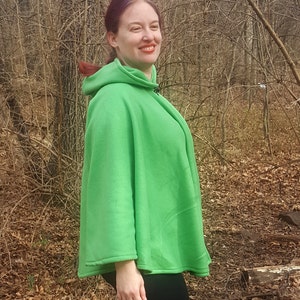 Short Fleece Cloak Light Green Full Circle Cloak Cape with Hood Spring Fall Jacket Poncho image 5