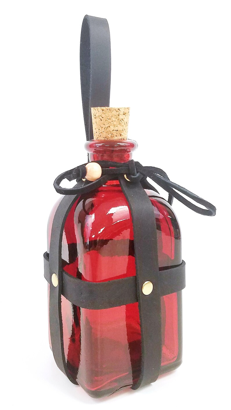 Belt Bottle Square Glass Bottle in Leather Straps Potion Etsy