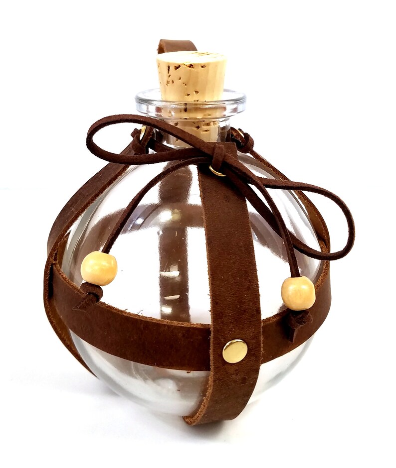 Round Belt Bottle Clear Glass Bottle in Leather Straps Etsy