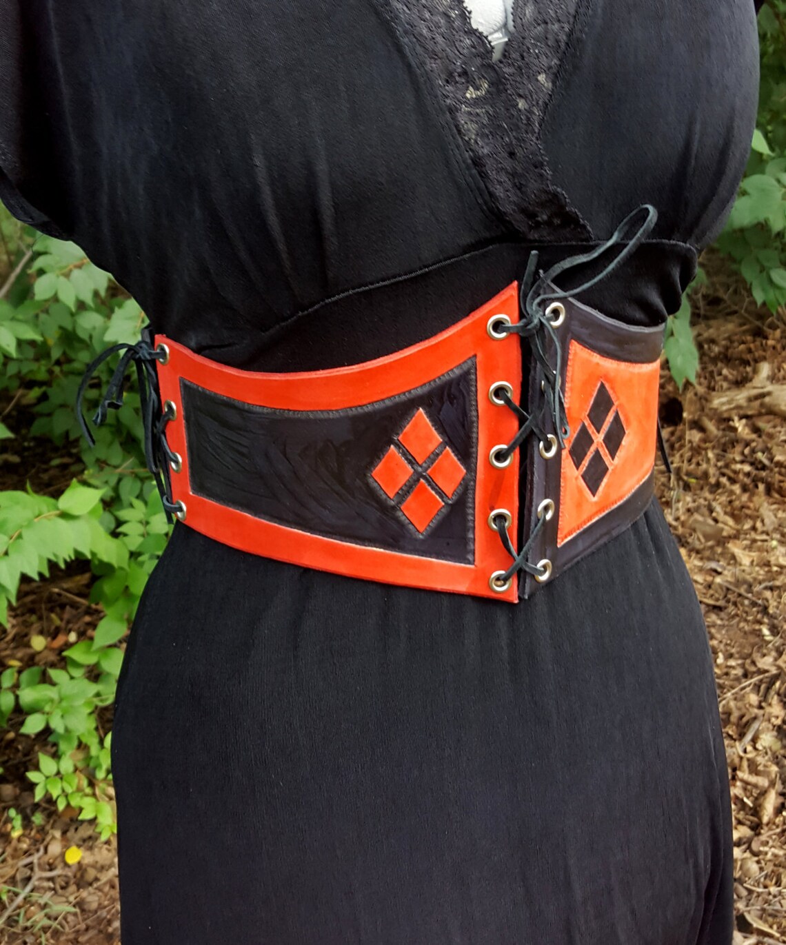 Harlequinn Waist Cincher Red and Black Leather Underbust Etsy