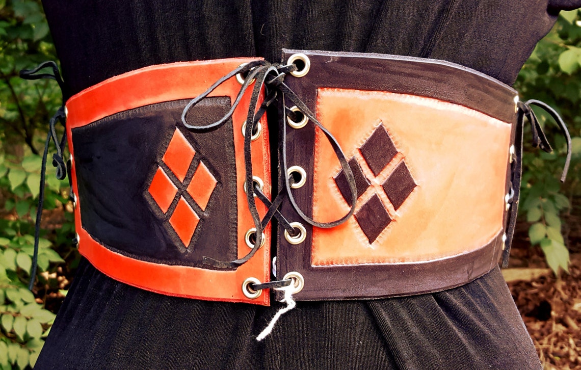 Harlequinn Waist Cincher Red and Black Leather Underbust Etsy