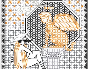Cross Stitch Pattern Oedipus & the Sphinx Greek Mythology — Digital Download