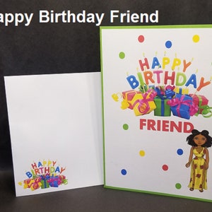 Happy Birthday Friend,  African American Greeting Card and matching envelope with free shipping