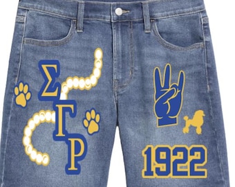 SHORTS, Custom Greek Sorority Jean shorts, AKA, Delta, Zeta, ALL Sororities