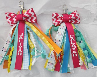 Ribbon Zipper Pull Name Tags, Cheer Bag Personalized Name Tag, Keychain name tag