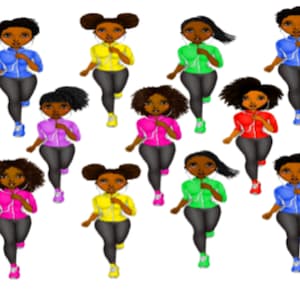 13  Jogging African American Woman stickers for planners & scrapbooks