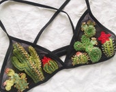 Size SMALL - Prickly Pear Embroidered Bralette