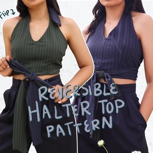 Reversible Halter Top Pattern PDF, DIY halter top, PDF sewing pattern, Digital sewing pattern, Thrift Flip