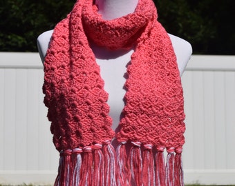 Pink Crochet Scarf with Fringe