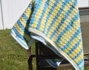 Hand Crochet Blue and Yellow Baby Blanket