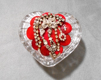 Handmade Jeweled Crystal Heart Trinket Box: Rhinestone Valentine's Decor