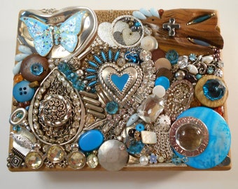 Jeweled Wood Box, Jeweled Trinket Box Jewelry Box Keepsake Box, Made with old Jewelry, Chaos to Christ Box, Handmade OOAK Box
