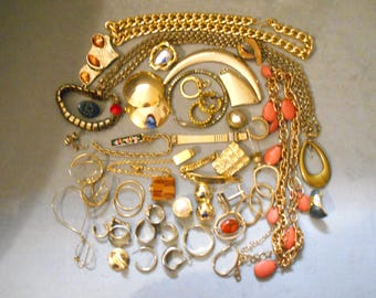 Broken Earrings Necklaces Metal Jewelry for Crafting, Destash Variety Goldtone