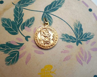 Vintage 14K Yellow Gold St Christopher Medal, Star of David on back