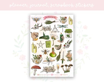 Green Witch Planner Stickers: Botanical Occult Journaling Supplies