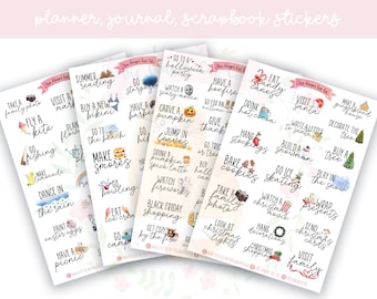 Seasonal Bucket Lists WITH ICONS Bundle Planner, Journaling, Scrapbook Stickers