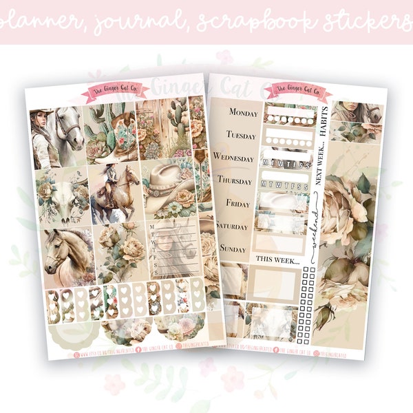 Cowgirl Hobonichi Cousin Planner, Journaling, Scrapbook Weekly Sticker Kit