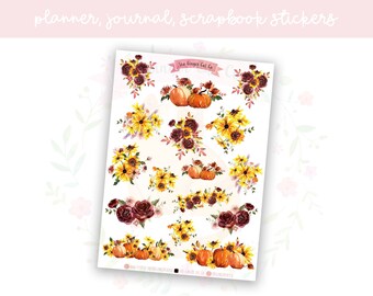Autumnal Flowers Decorative Planner, Journaling, Scrapbook Stickers