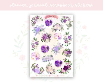 Purple Bouquets Decorative Planner, Journaling, Scrapbook Stickers