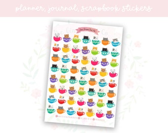 Teacup Cats Planner Sticker Sheet | decorative stickers | journal stickers | scrapbooking