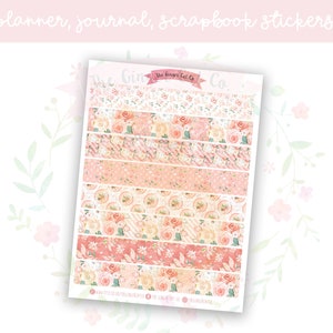 Peach Florals Washi Strips Decorative Journal, Scrapbook, Planner Stickers
