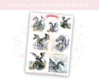 Dragon Scenes Set 2 Decorative Journal, Scrapbook, Planner Stickers