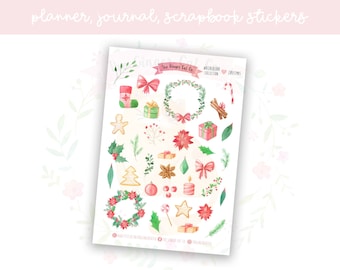 Watercolour Collection - Christmas Planner Sticker Sheet | decorative stickers | journal stickers | scrapbooking