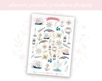 Watercolour Nautical Planner Sticker Sheet | decorative stickers | journal stickers | scrapbooking