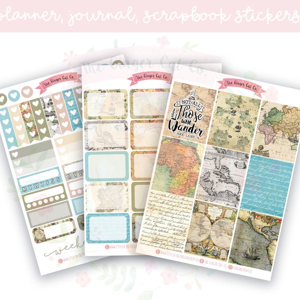 A la carte Wanderlust Planner Sticker Kit, Vertical Planner, Journaling, Scrapbook Stickers