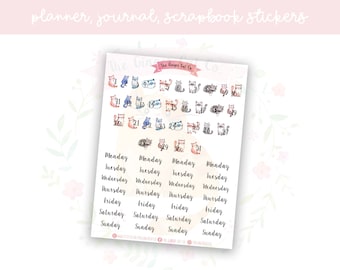 Watercolour Cat Date Cover Script Planner, Journaling, Scrapbook Stickers