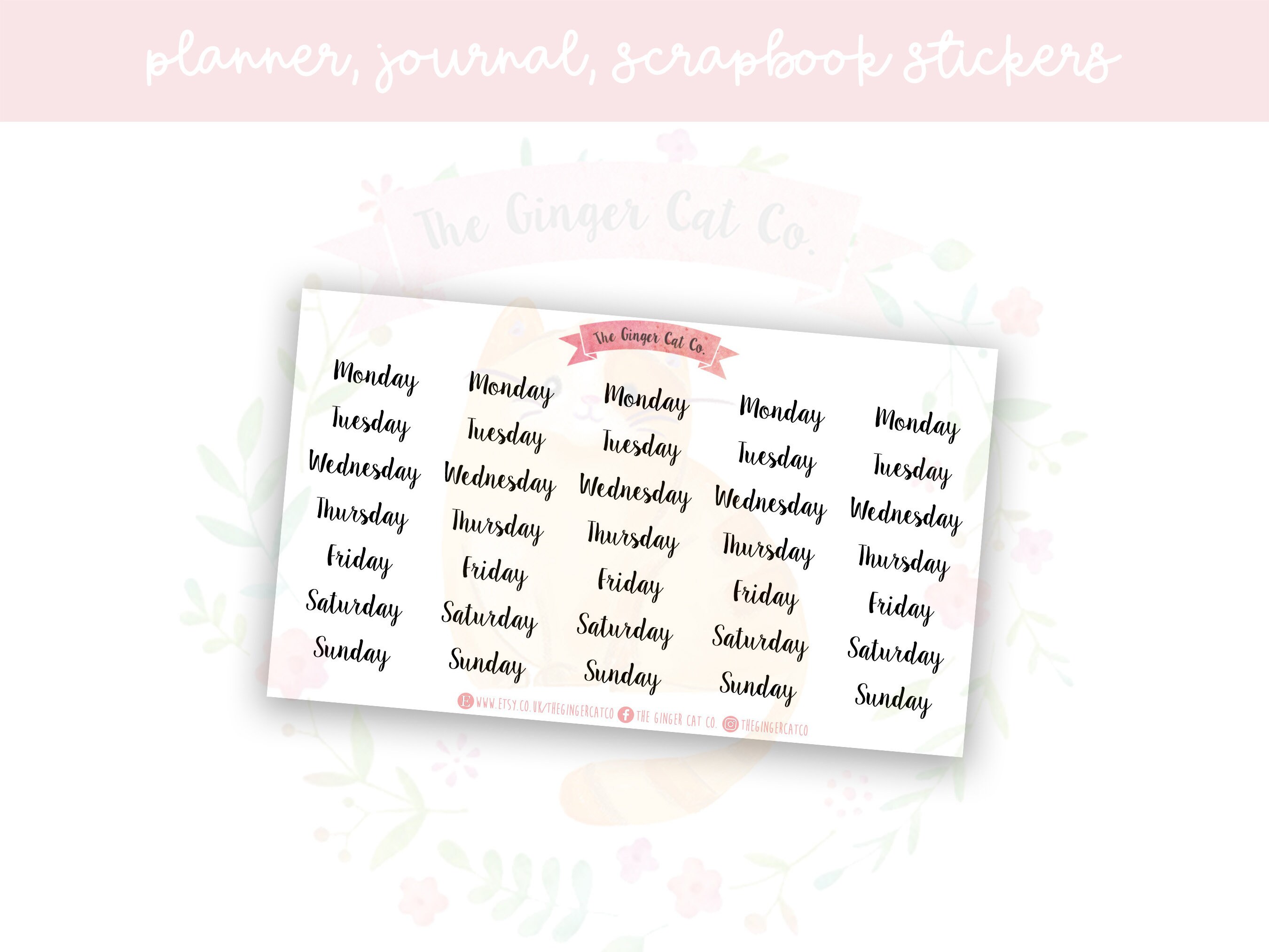 Days of the Week Script Planner Journaling Scrapbook - Etsy UK