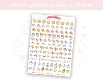 Cute Kawaii Weather Icons Planner, Journaling, Scrapbook Stickers