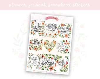 Floral Poppies Full Boxes Quotes Decorative Planner, Journaling, Scrapbook Stickers